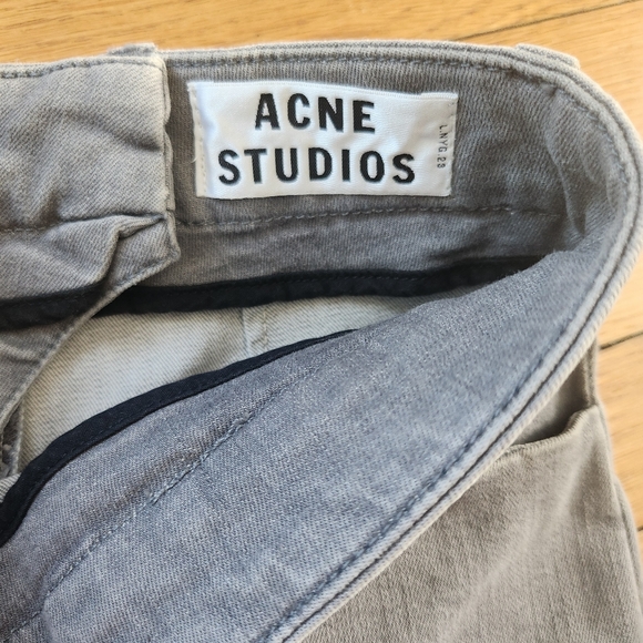 Acne Studios Light Gray Wash Denim Exposed Back Zipper Slim Skinny Jean Trousers - Picture 4 of 6